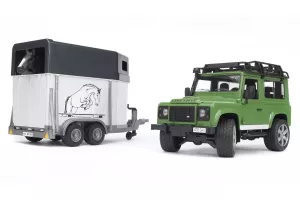 Jucarie Bruder, masina Land Rover Defender Station cu remorca pentru cai, 1:16, 615x140x185 mm # 02592