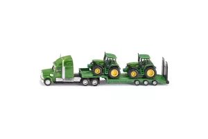 Jucarie Siku, camion cu platforma si doua tractoare John Deere, 1:87, 225x32x52 mm # 1837