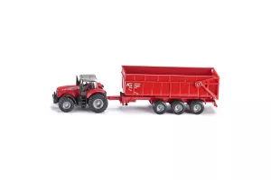 Jucarie Siku tractor Massey Ferguson cu remorca 1:87, 75x226x54 mm # 1844