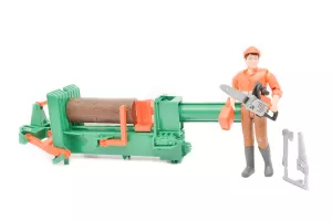 Jucarie Bruder, set forestier cu figurina barbat, despicator lemne, accesorii forestiere, 1:16 # 62650